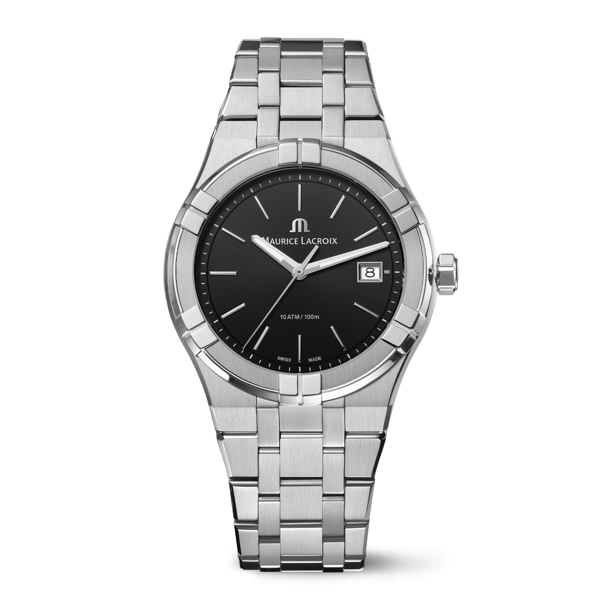 Steel, black, index rhodied AIKON QUARTZ DATE 40MM