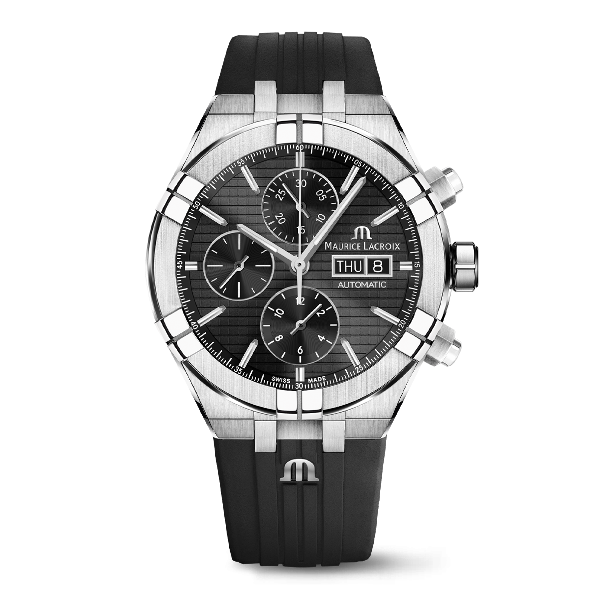 Steel, black, index rhodied AIKON AUTOMATIC CHRONOGRAPH