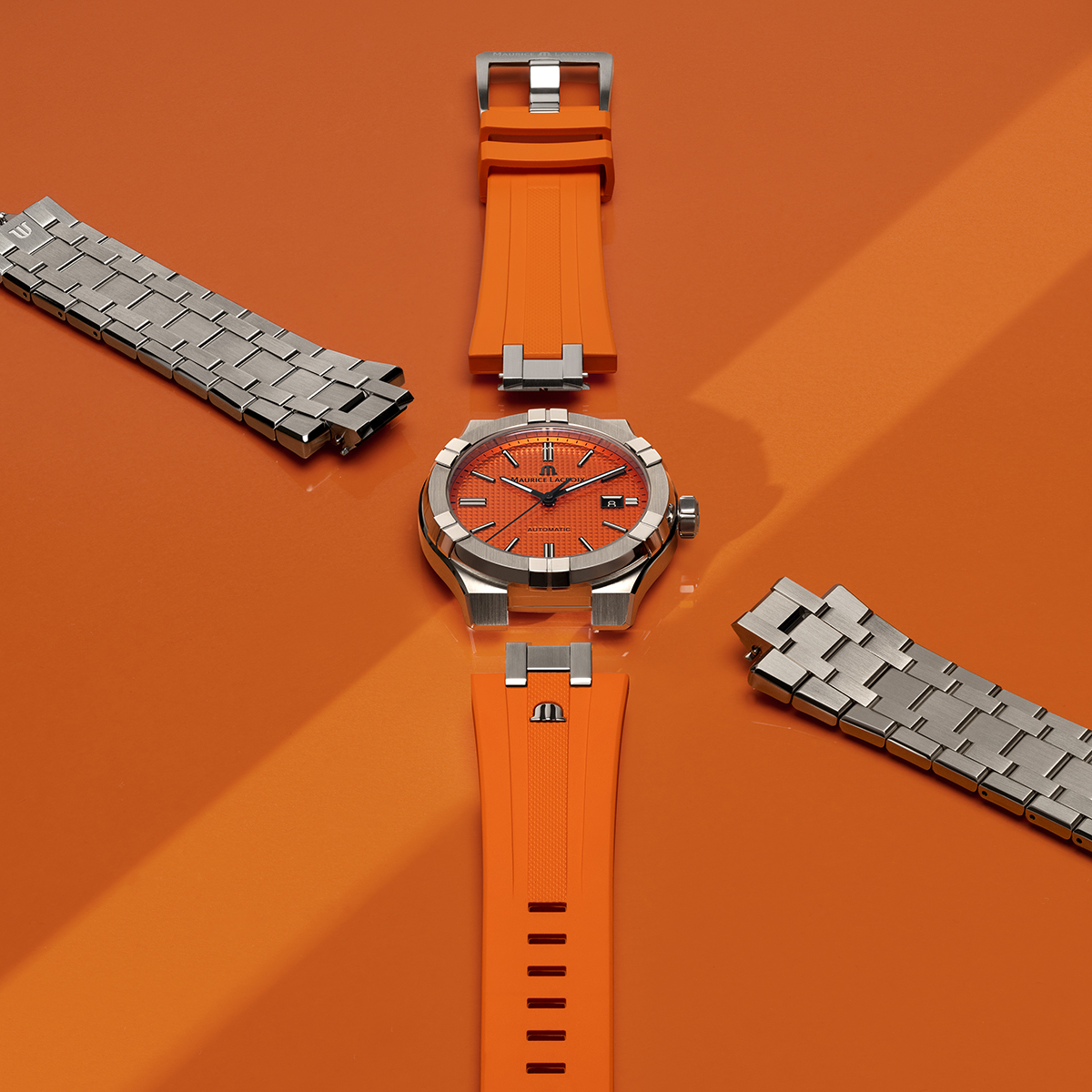 STEEL, ORANGE, INDEX BLACK, LTD 888 AIKON AUTOMATIC LIMITED SUMMER EDITION 42MM