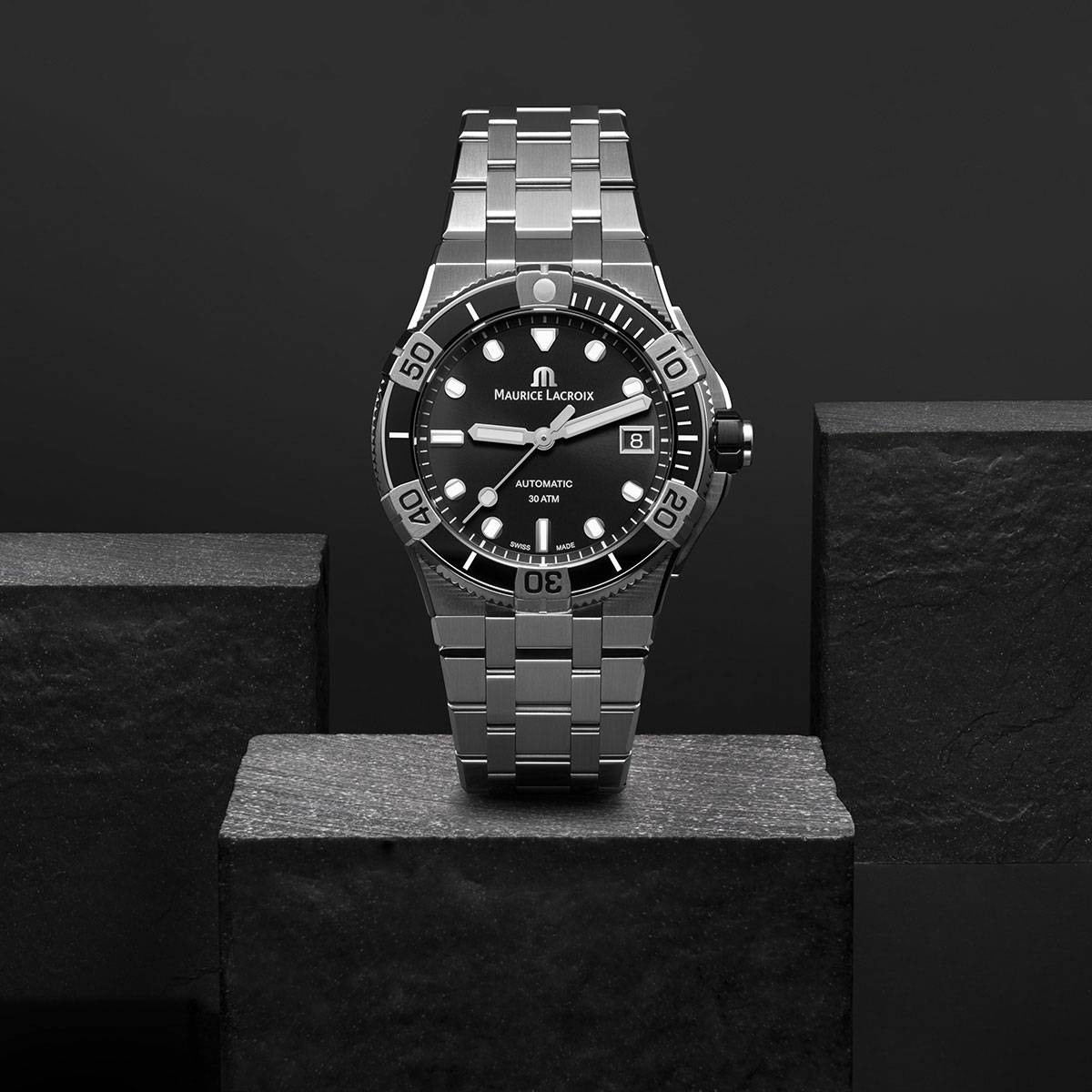 Steel/Black, black, 11 ind rhod SLN AIKON AUTOMATIC VENTURER 38MM
