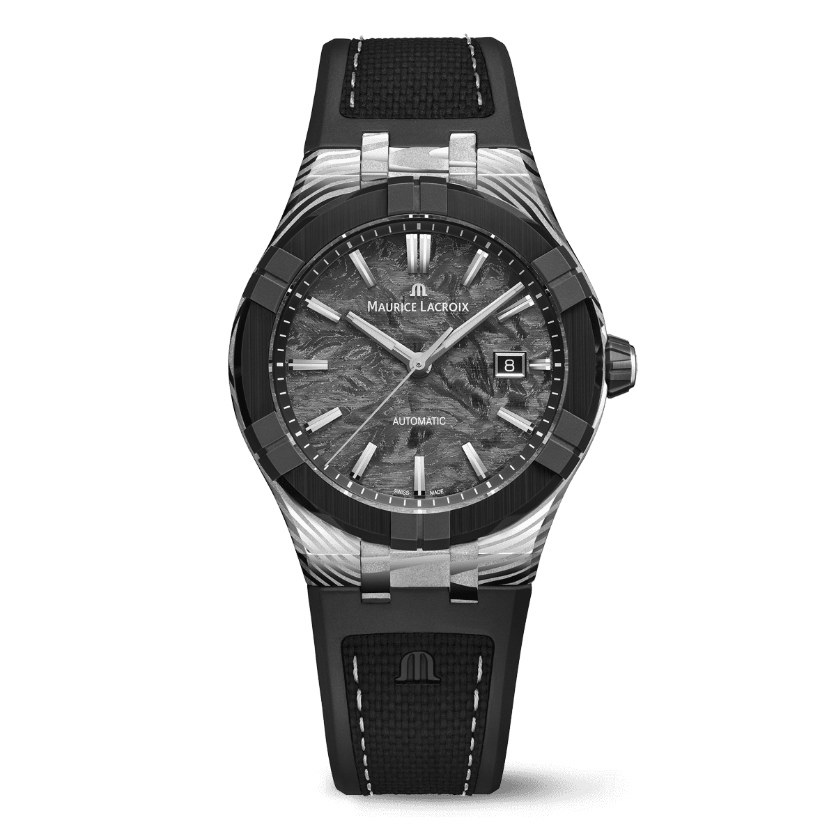 Damascus steel Maurice Lacroix Frozen Carbon Damas front watch photograph