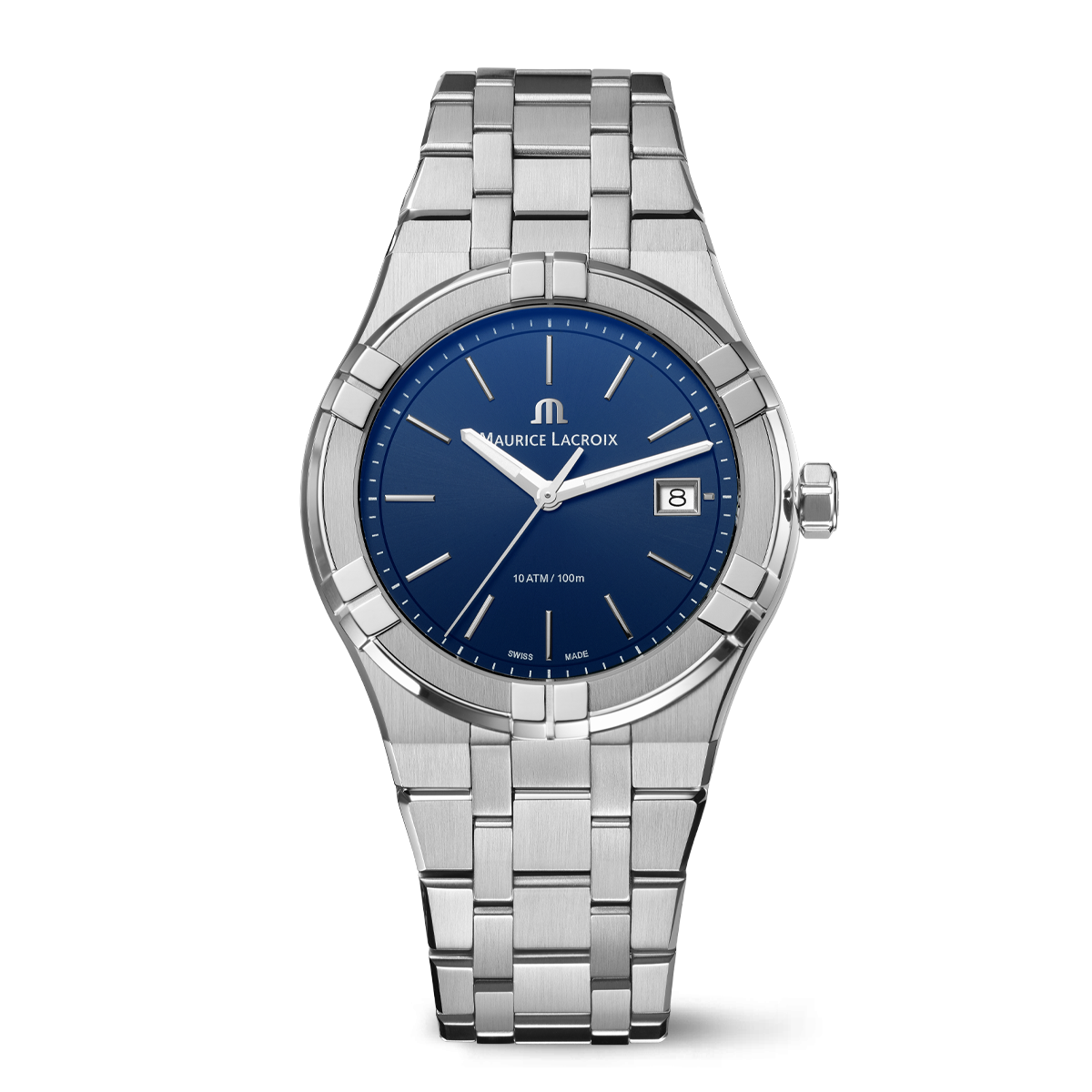 Acier, bleu, index rhodiés AIKON QUARTZ DATE 40MM