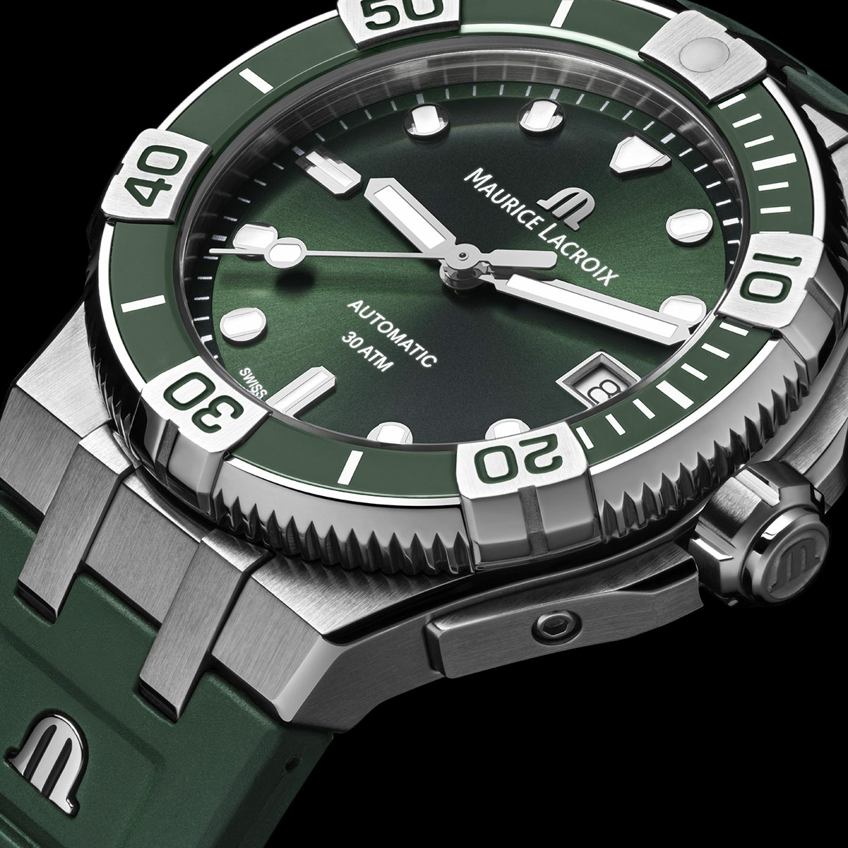 STEEL/GREEN, GREEN, 11 IND RHOD SLN AIKON AUTOMATIC VENTURER 38MM