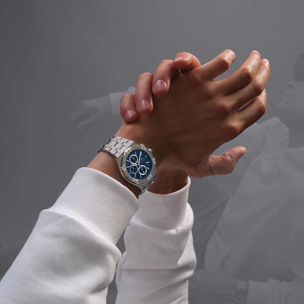 Steel, BLUE, 12 ind. rhodied AIKON QUARTZ CHRONOGRAPH