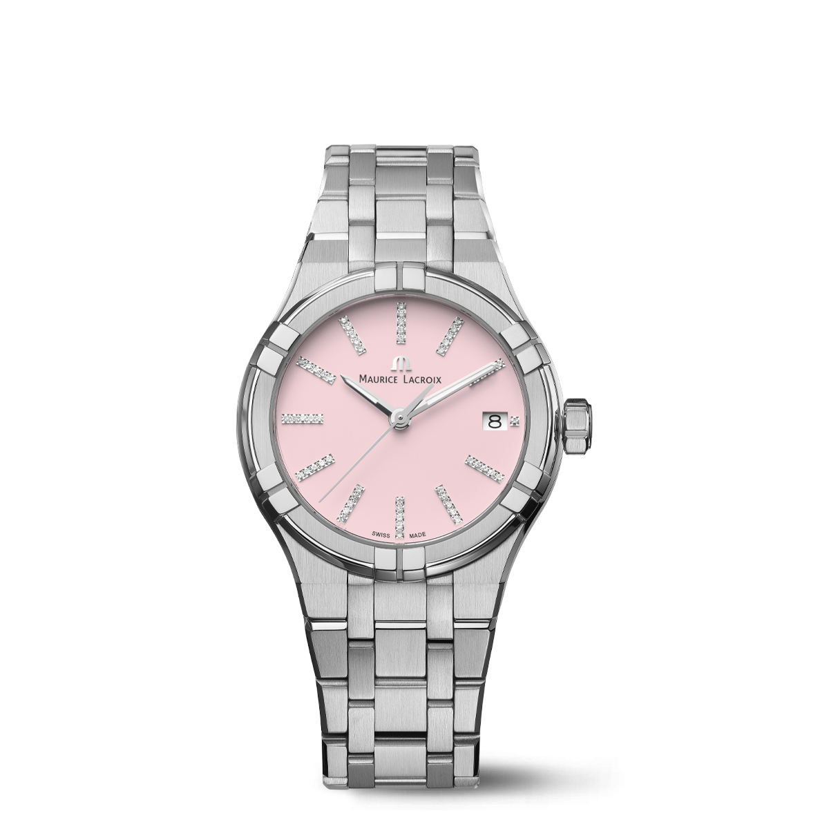 STEEL, pink, INDEX RHOD. W/Diamonds AIKON QUARTZ COLOURS EDITION