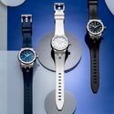 Acier, bleu, index rhodiés AIKON QUARTZ DATE 35MM