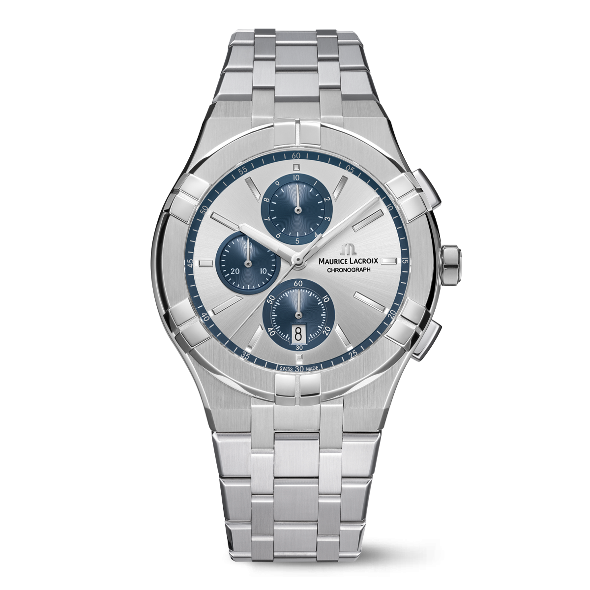Stahl, Silber/blau, 12 ind. rhodium AIKON QUARTZ CHRONOGRAPH