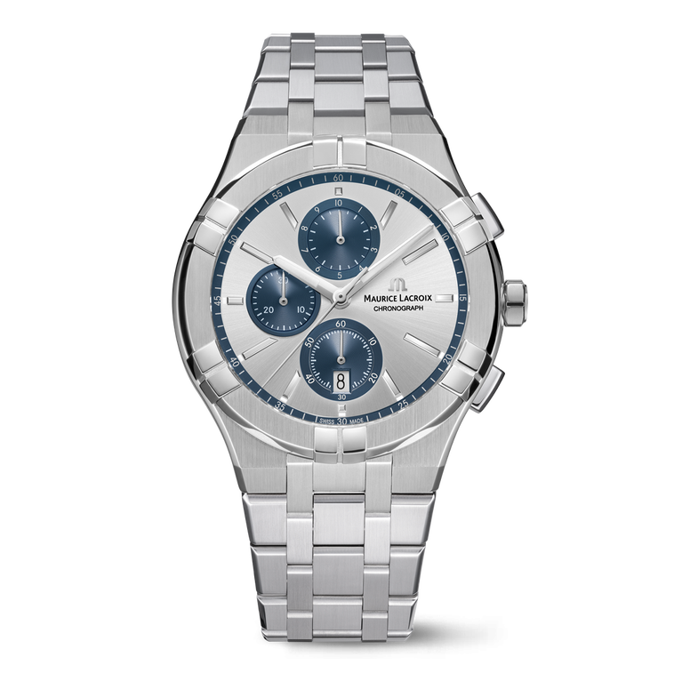 Steel, Silver/blue, 12 ind. rhodied AIKON QUARTZ CHRONOGRAPH