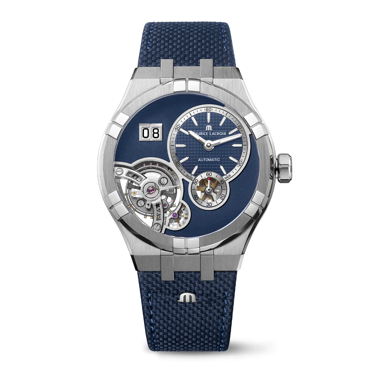 Steel, dark blue, index rhodied AIKON MASTER GRAND DATE