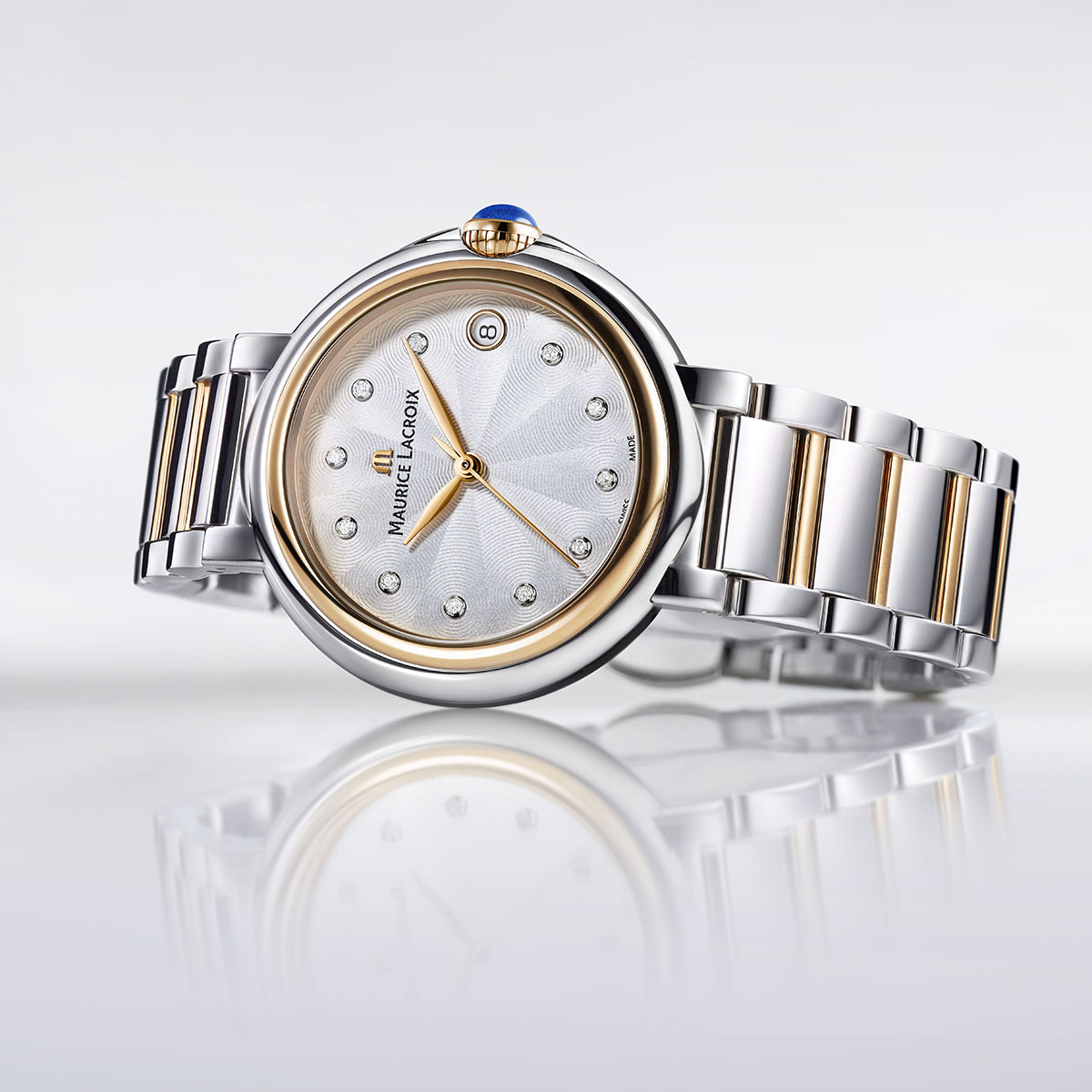 FA ac/bico 4N, argente/11 diamants FIABA DATE 32MM