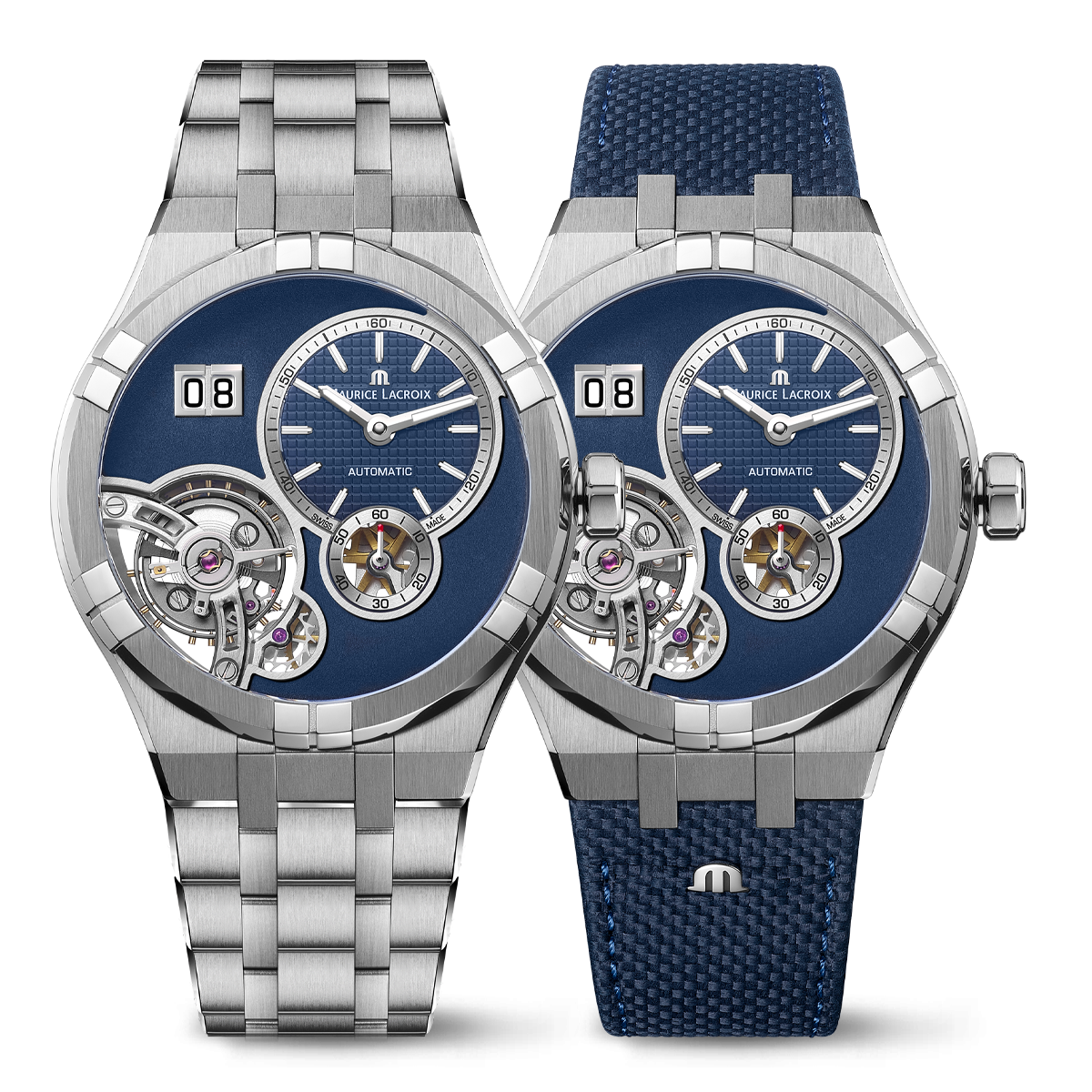 Steel, dark blue, index rhodied AIKON MASTER GRAND DATE