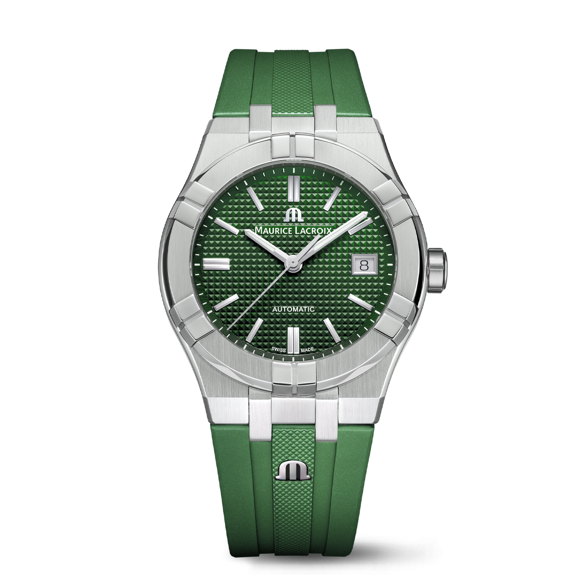 Steel, green color, index rhodied AIKON AUTOMATIC DATE 39MM