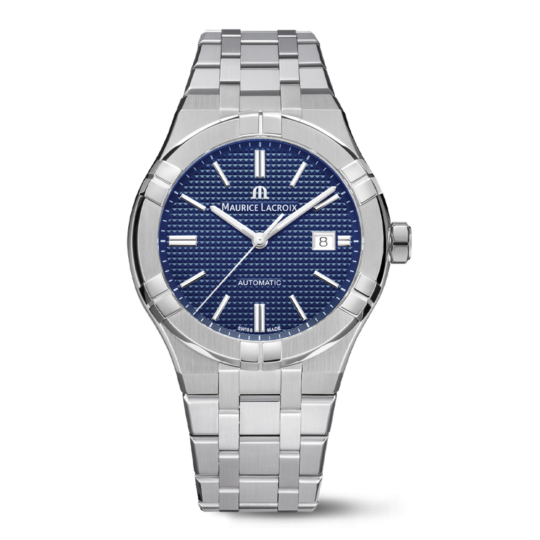 Steel, blue, index rhodied AIKON AUTOMATIC DATE 42MM