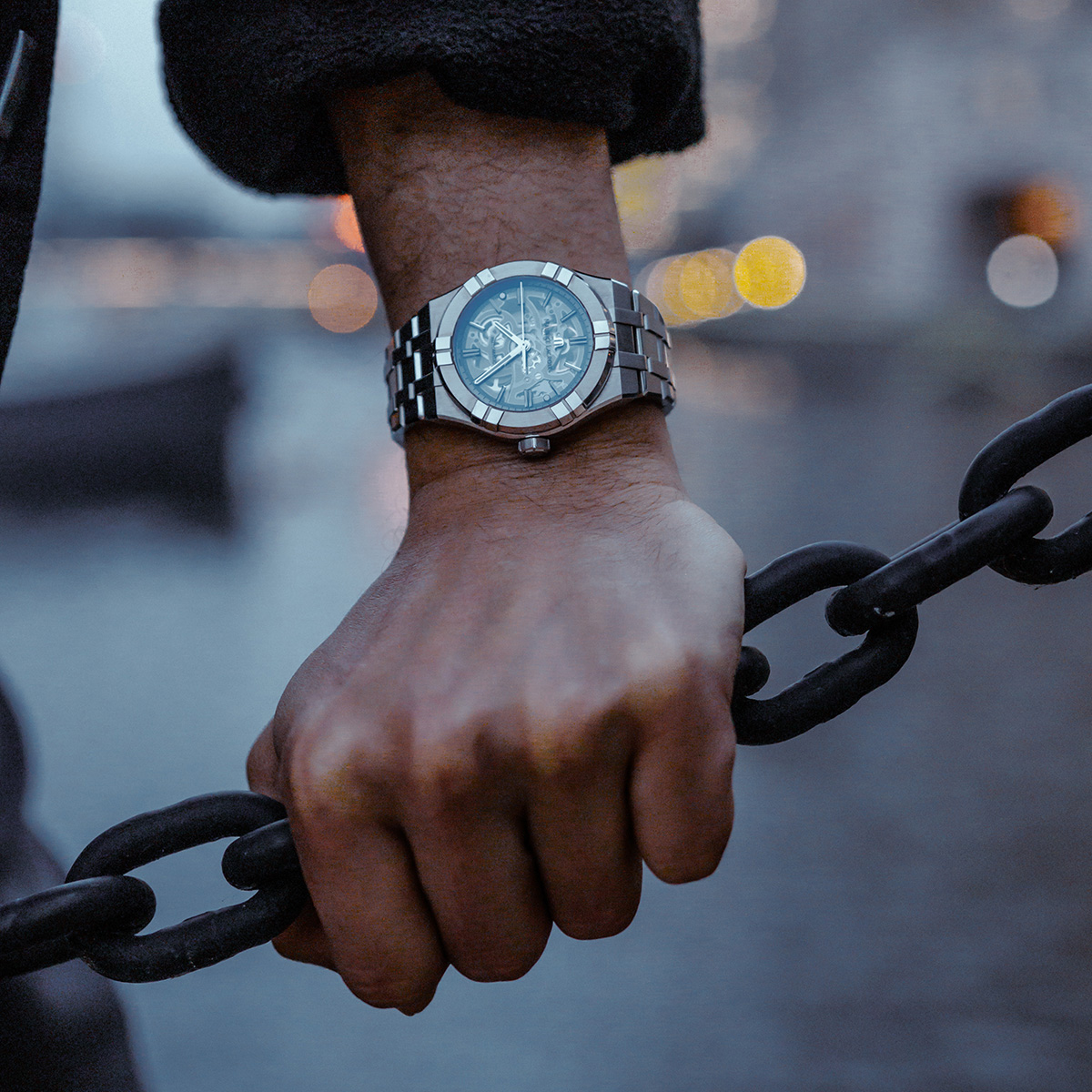 Stahl, Skelett, Index rhodium AIKON AUTOMATIC SKELETON