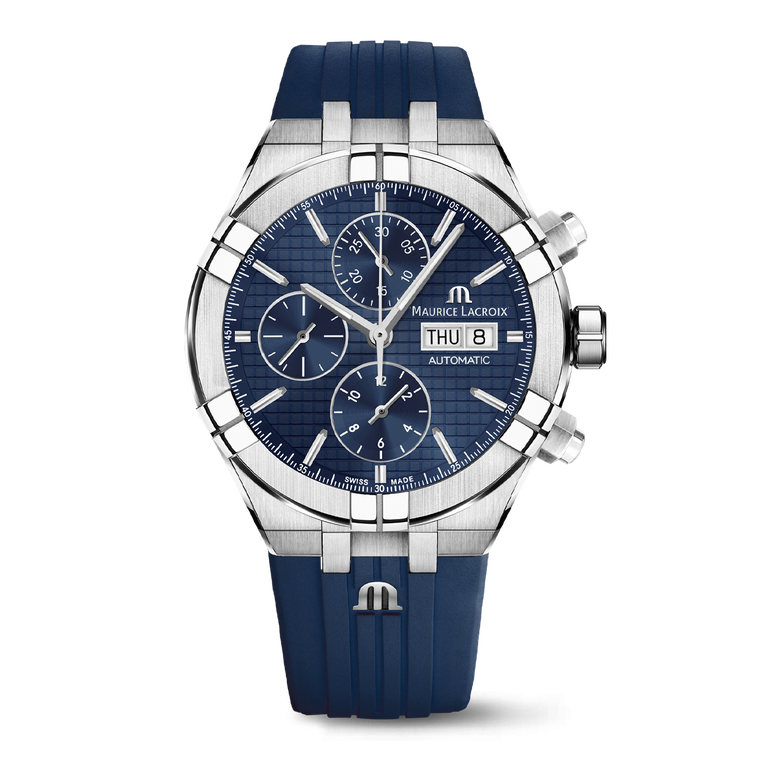 Steel, blue, index rhodied AIKON AUTOMATIC CHRONOGRAPH