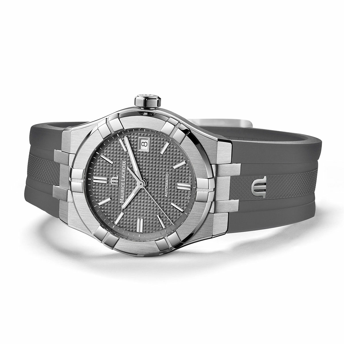 Steel, grey color, index rhodied AIKON AUTOMATIC DATE 39MM