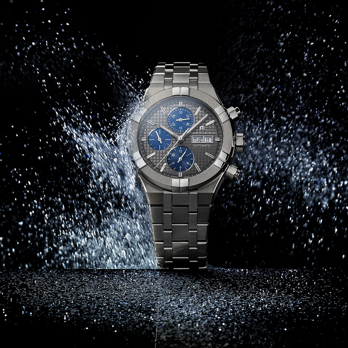 titanium, gunmetal, index rhodied AIKON AUTOMATIC CHRONOGRAPH