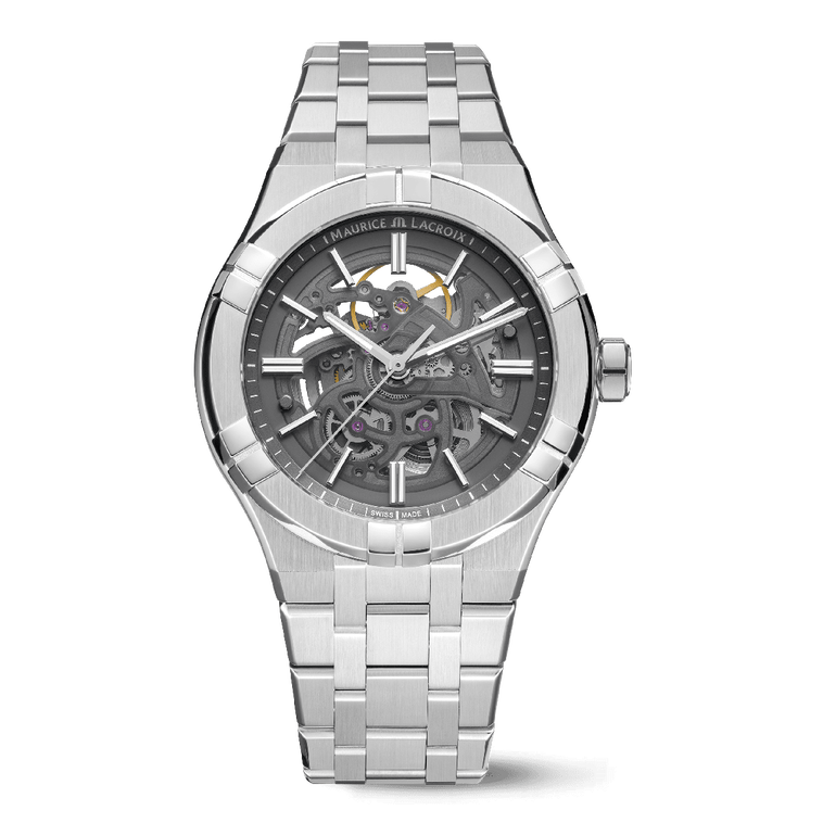 Steel, Skeleton grey, Index rhodied AIKON AUTOMATIC SKELETON