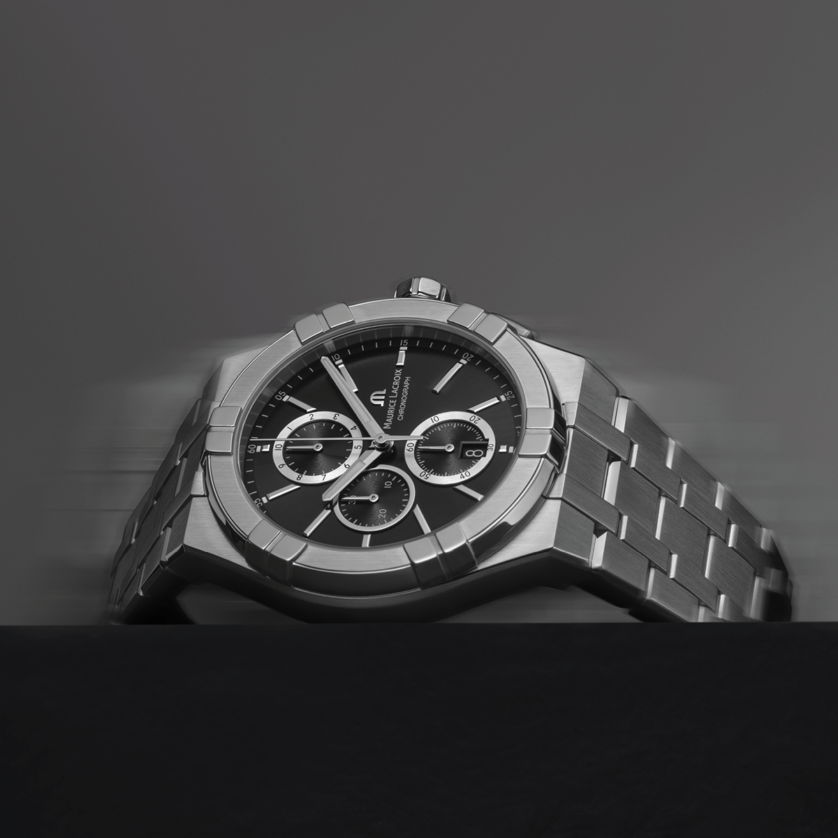 Steel, black, 12 ind. rhodied AIKON QUARTZ CHRONOGRAPH