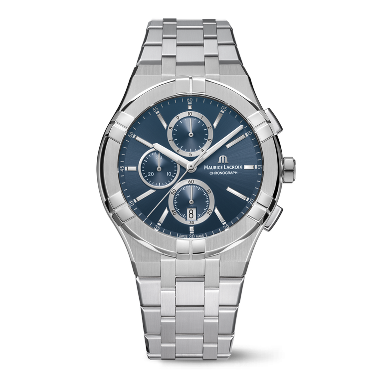 Steel, BLUE, 12 ind. rhodied AIKON QUARTZ CHRONOGRAPH