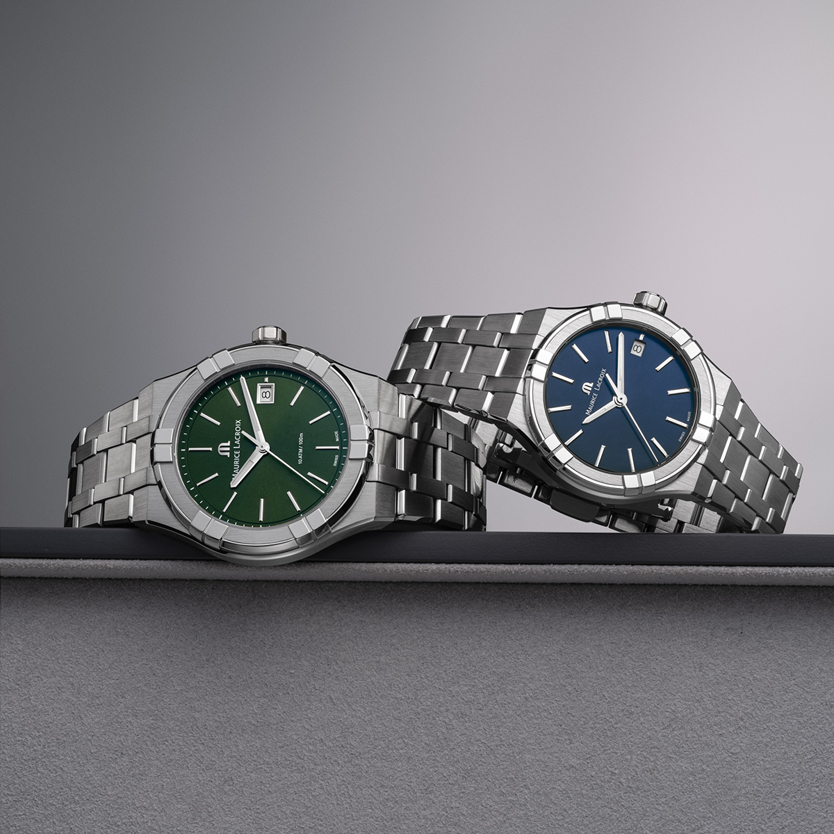 Steel, blue, index rhodied AIKON QUARTZ DATE 40MM