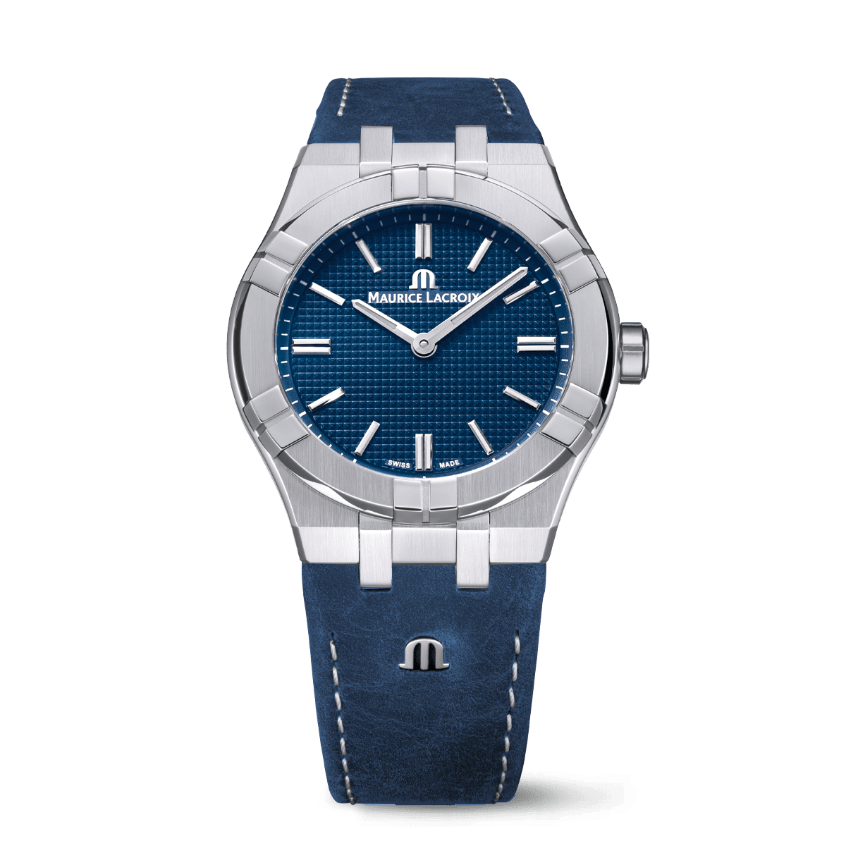 Steel, blue, index rhodied, LTD 500 AIKON MANUAL 39MM COLLECTORS EDITION