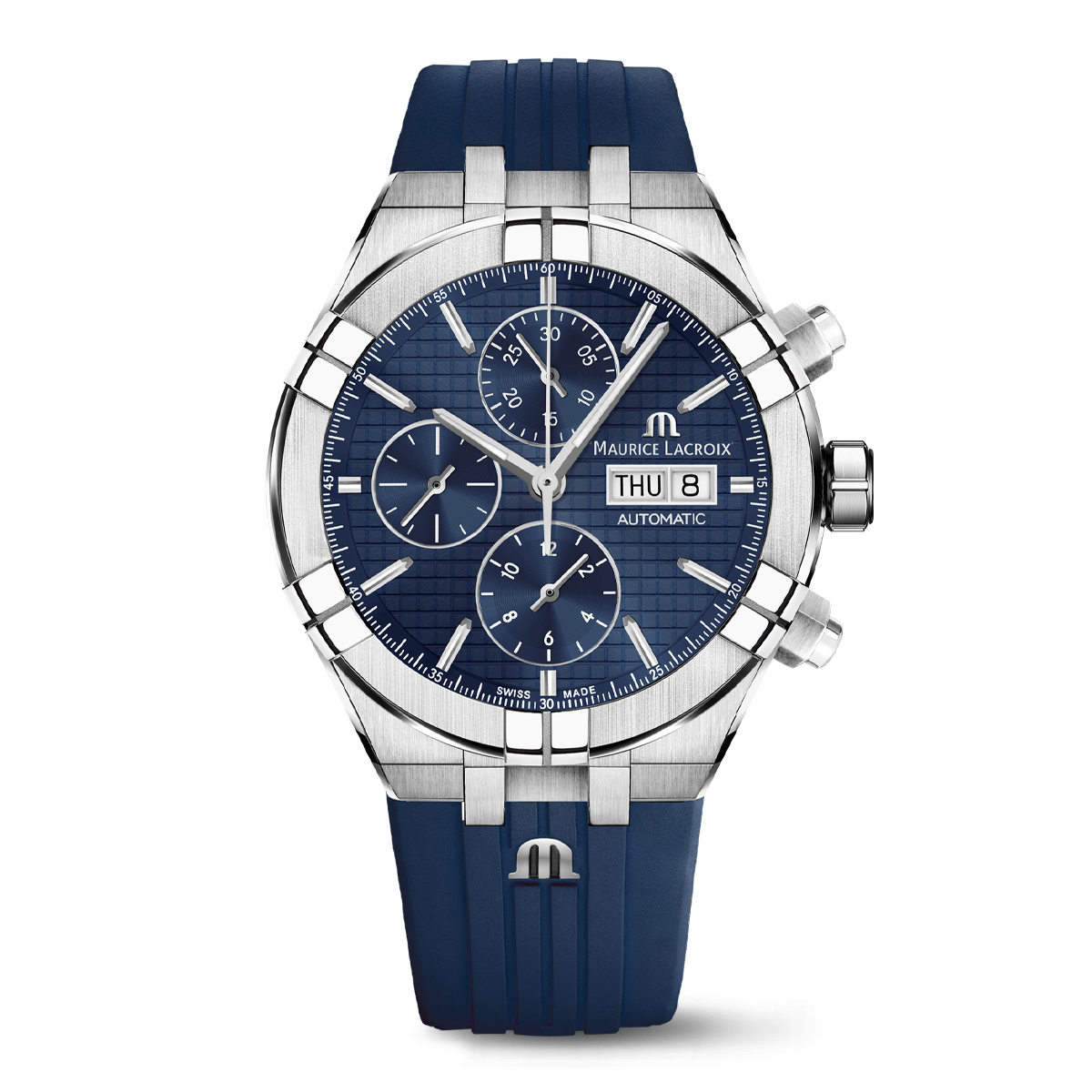 Acier, bleu, index rhodiés AIKON AUTOMATIC CHRONOGRAPH