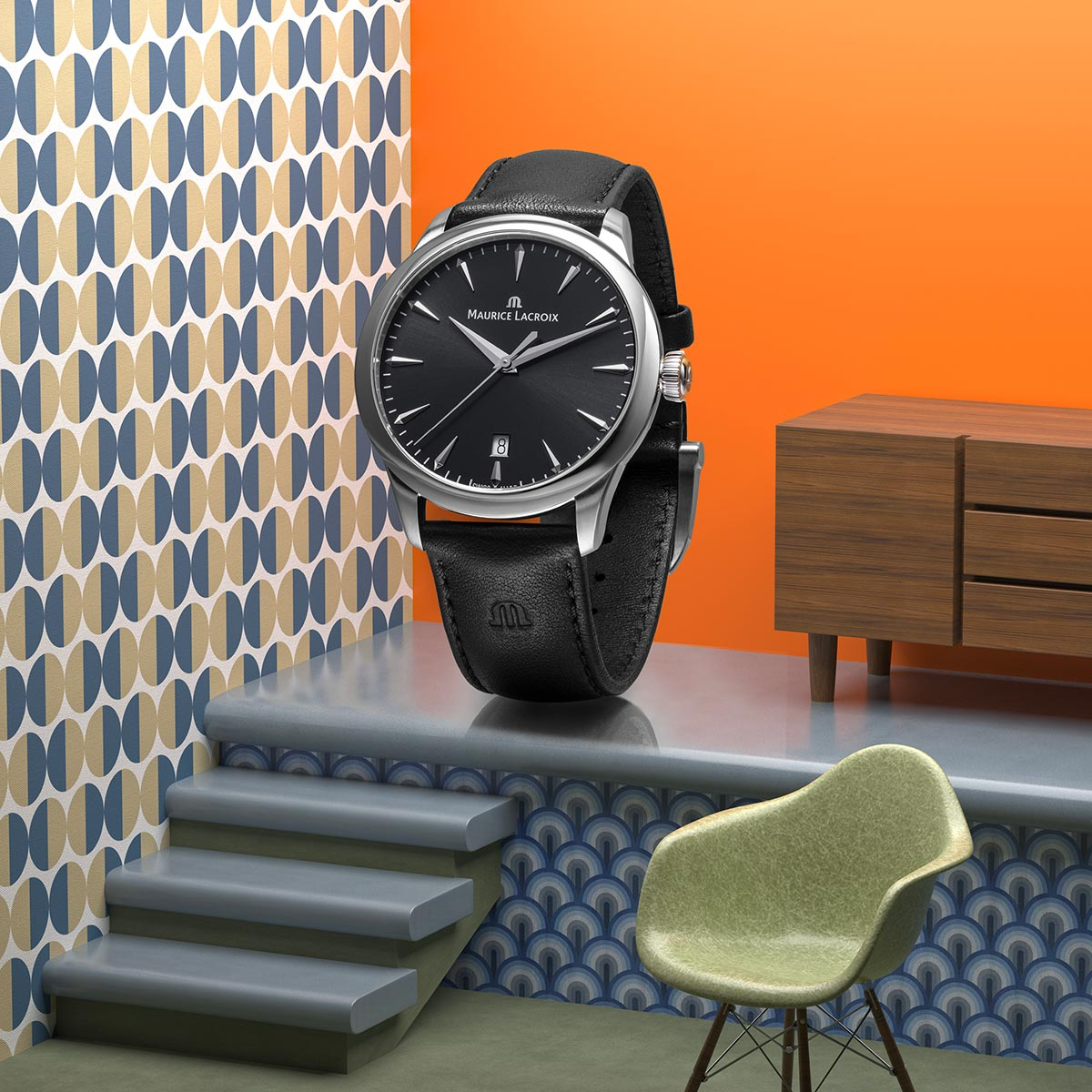 Steel, black, index rhodied 1975 QUARTZ 39MM