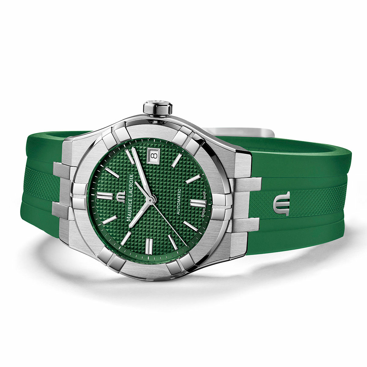 Steel, green color, index rhodied AIKON AUTOMATIC DATE 39MM