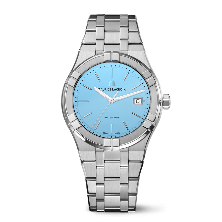 Acier, bleu, index rhodiés AIKON QUARTZ COLOURS EDITION