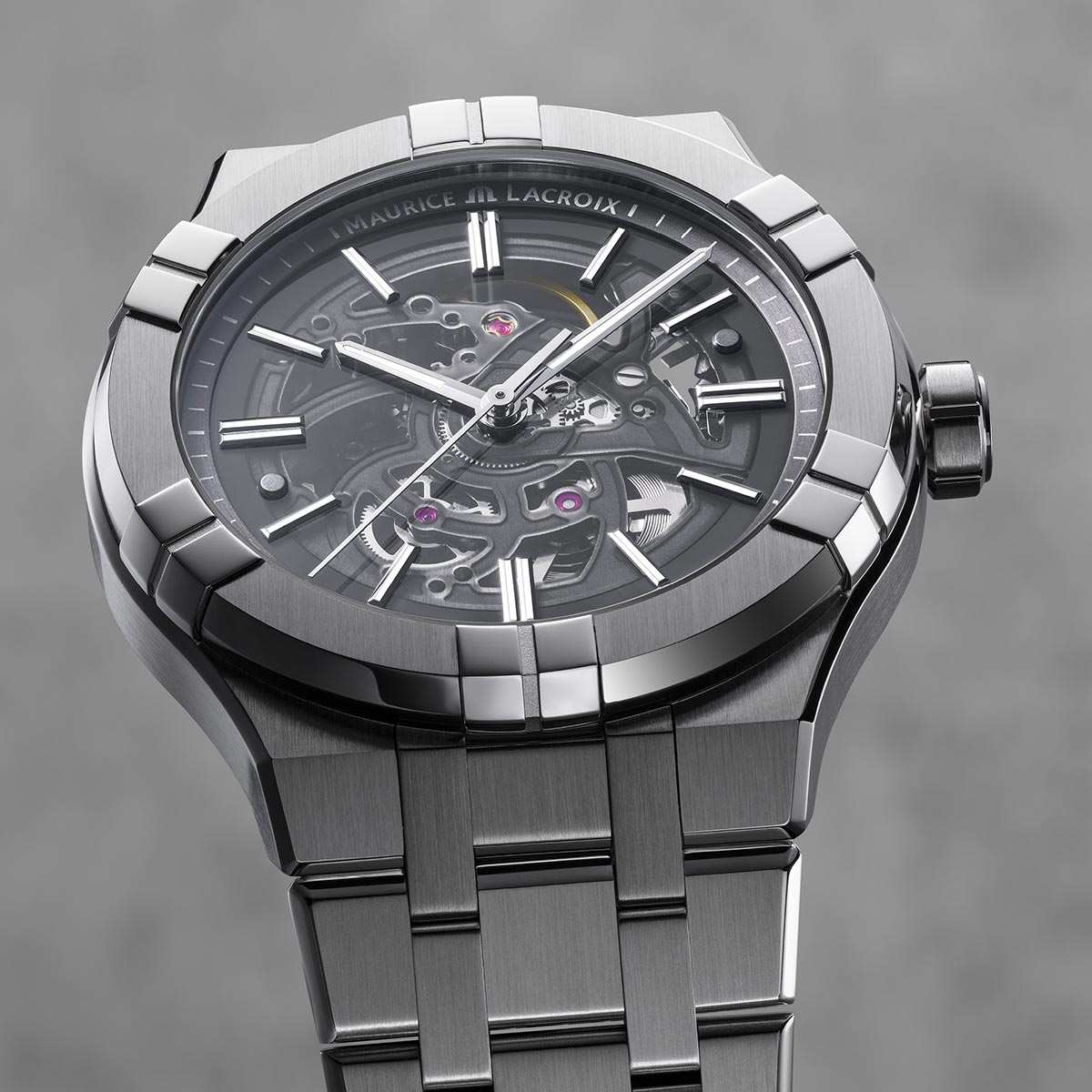 Steel, Skeleton grey, Index rhodied AIKON AUTOMATIC SKELETON