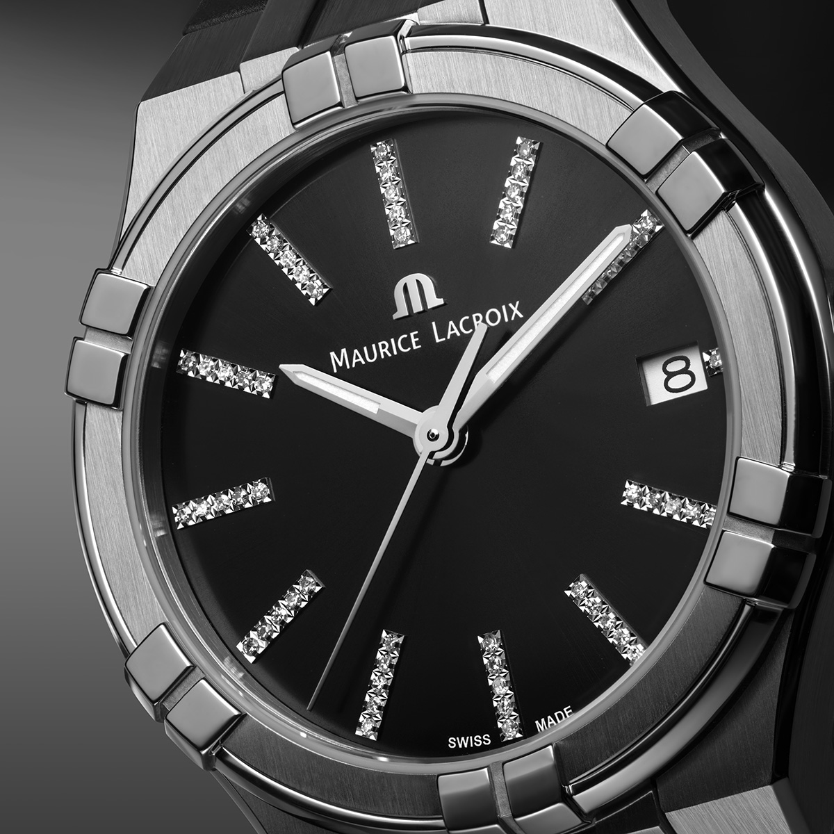 STEEL, BLACK, INDEX RHODIED AIKON QUARTZ DATE 35MM