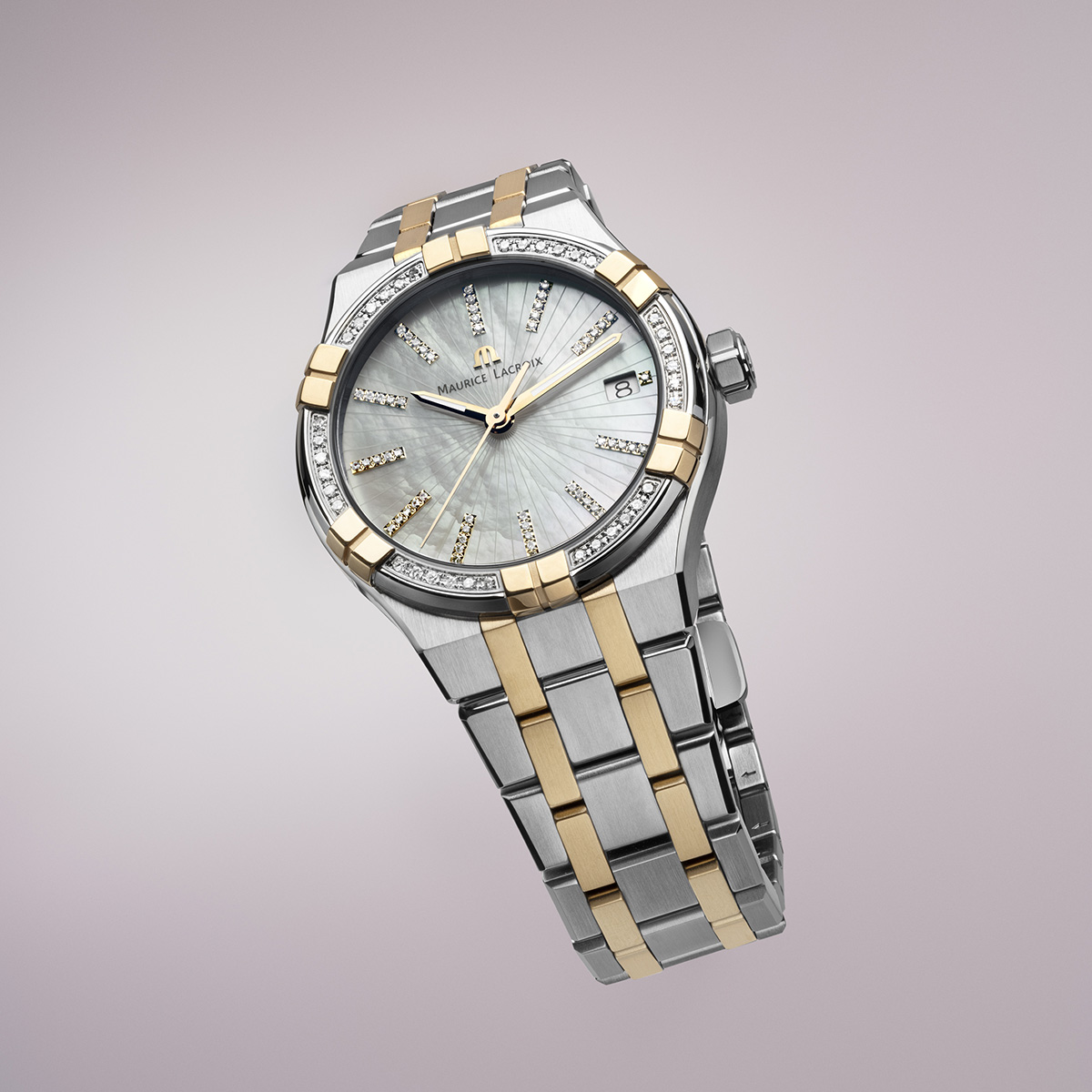 BICO SS/PVD4N, MOP white dia,ind.4N AIKON QUARTZ DATE 35MM