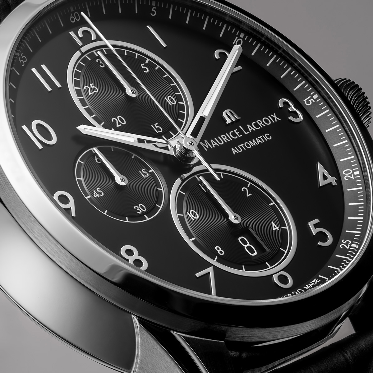 Steel, Black, rhodied arabic number PONTOS CHRONOGRAPH