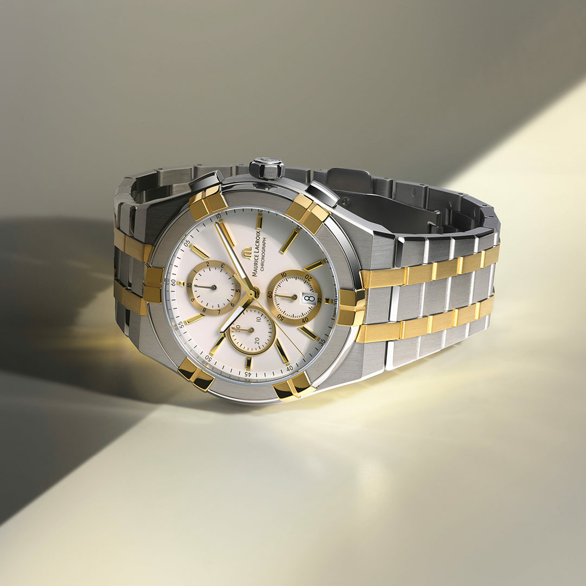 STEEL/PVD 2N, White, 12 ind. rhodied AIKON QUARTZ CHRONOGRAPH DUOTONE