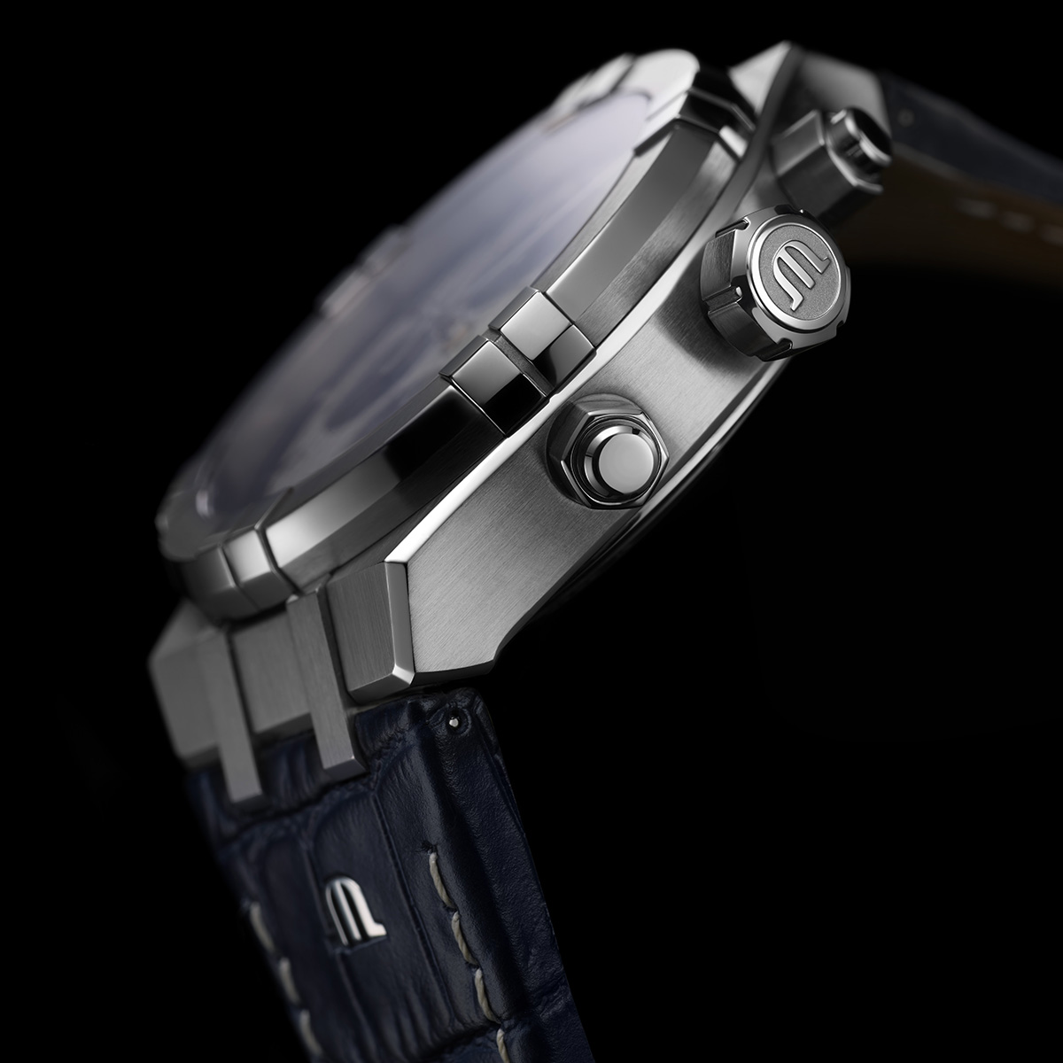 Steel, silver/blue color, rhodied AIKON AUTOMATIC CHRONOGRAPH