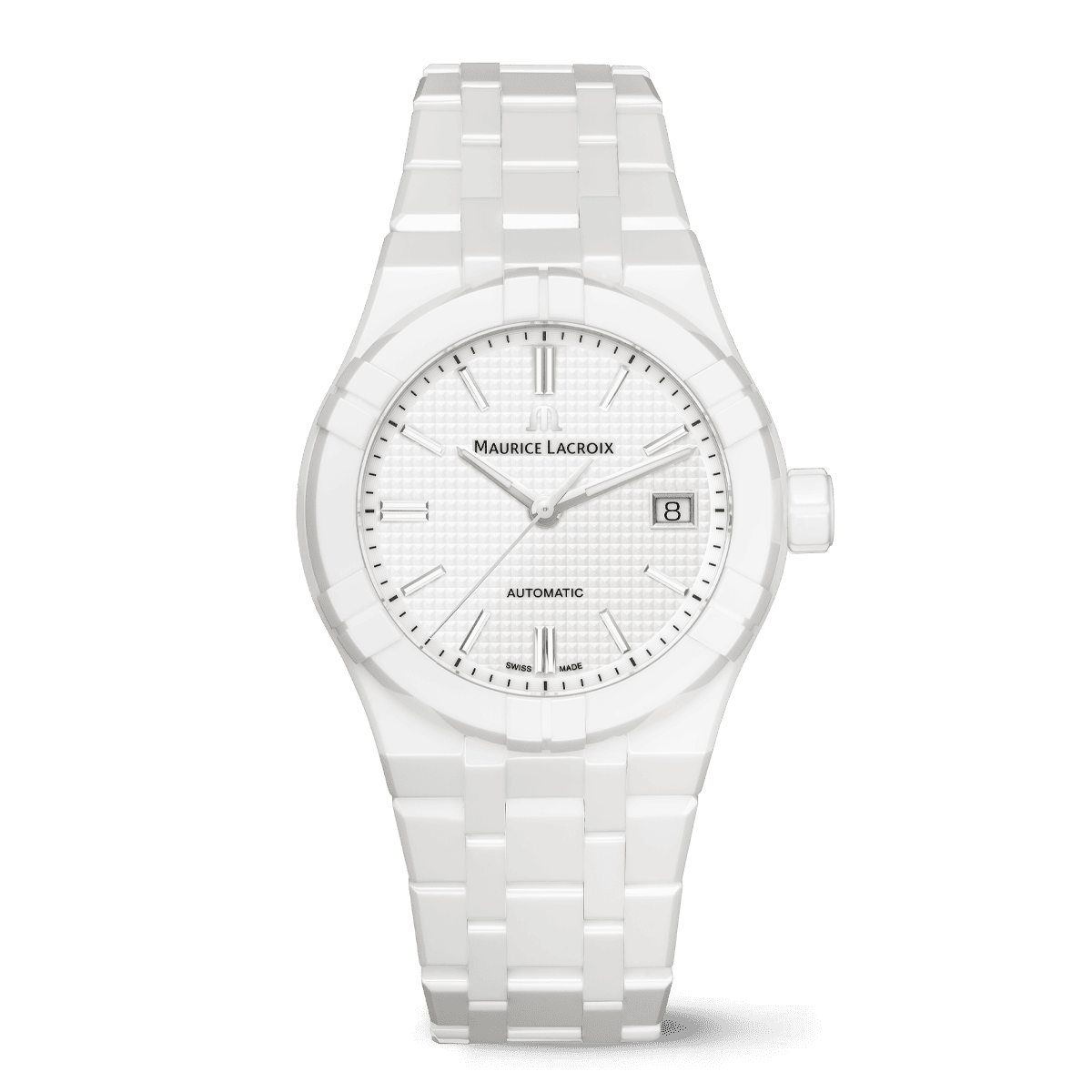 CERAMIC WHITE, WHITE, INDEX RHODIED AIKON AUTOMATIC CERAMIC 39MM