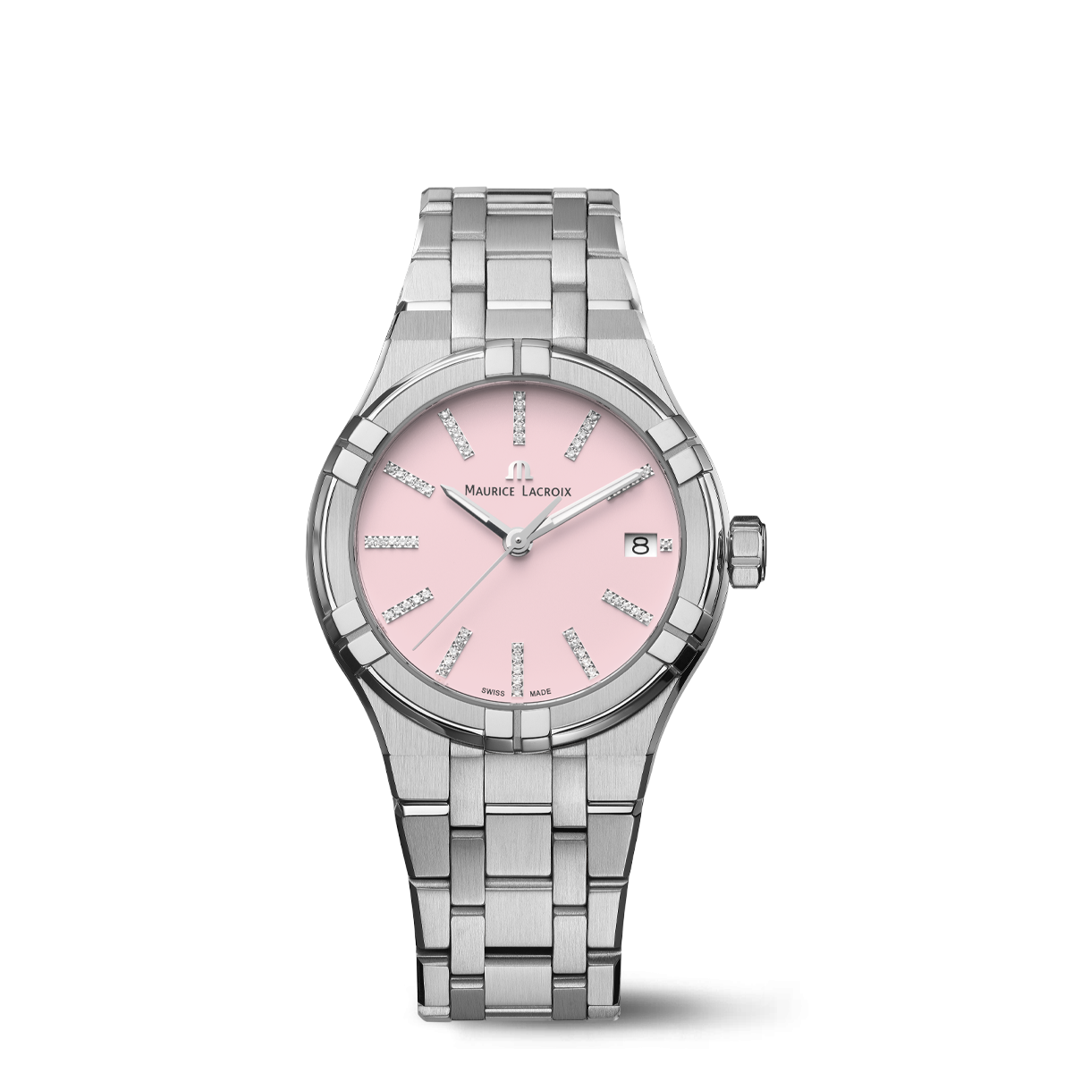 STEEL, pink, INDEX RHOD. W/Diamonds AIKON QUARTZ COLOURS EDITION