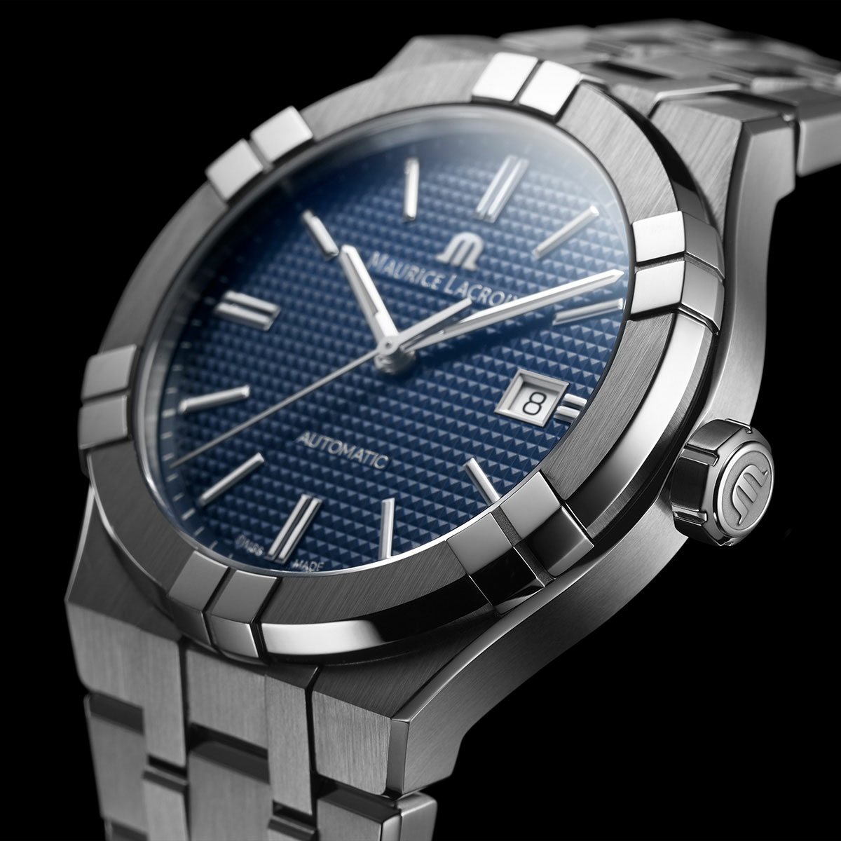 Steel, blue, index rhodied AIKON AUTOMATIC DATE 42MM