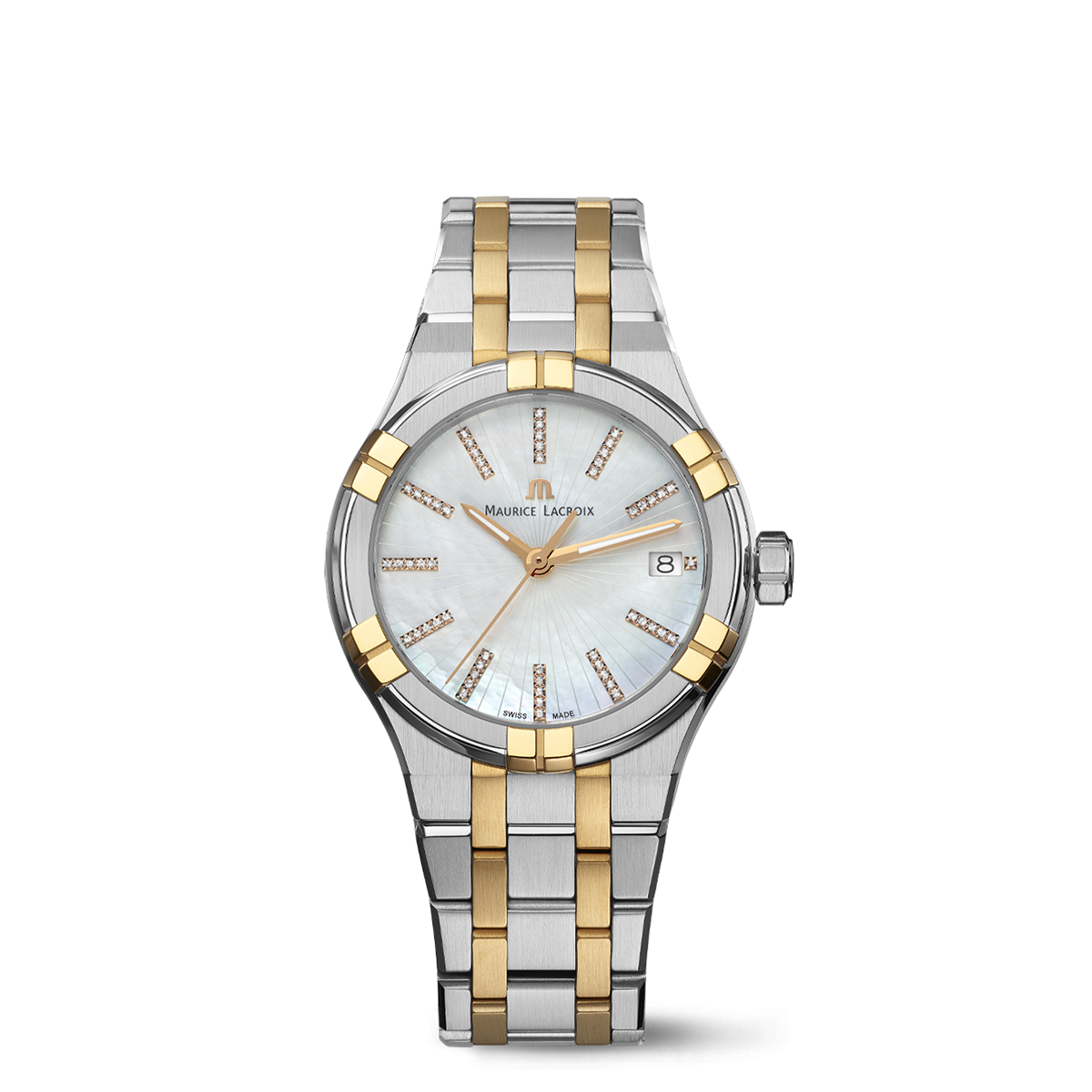 BICO SS/PVD 4N, MOP white, index 4N AIKON QUARTZ DATE 35MM