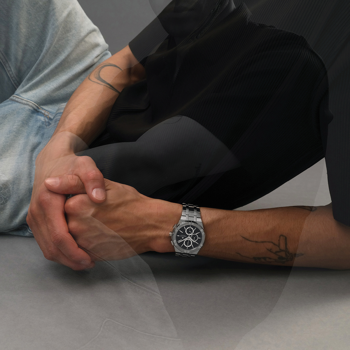 Steel, black, 12 ind. rhodied AIKON QUARTZ CHRONOGRAPH