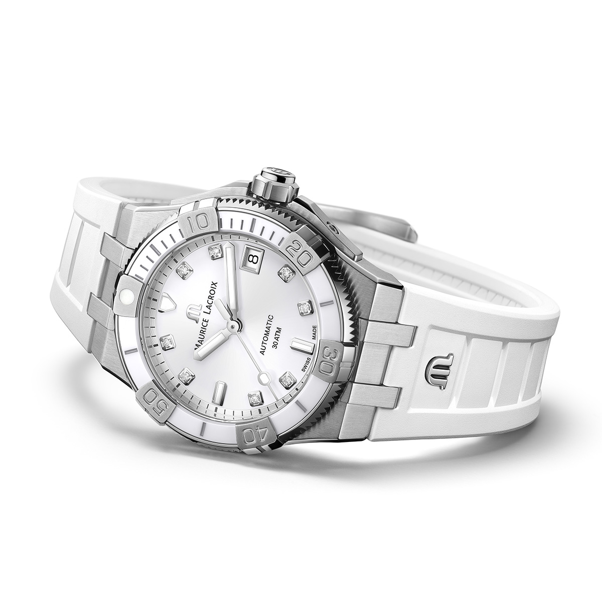 Steel, white, ind rhodied, 8 diamonds AIKON AUTOMATIC VENTURER 38MM