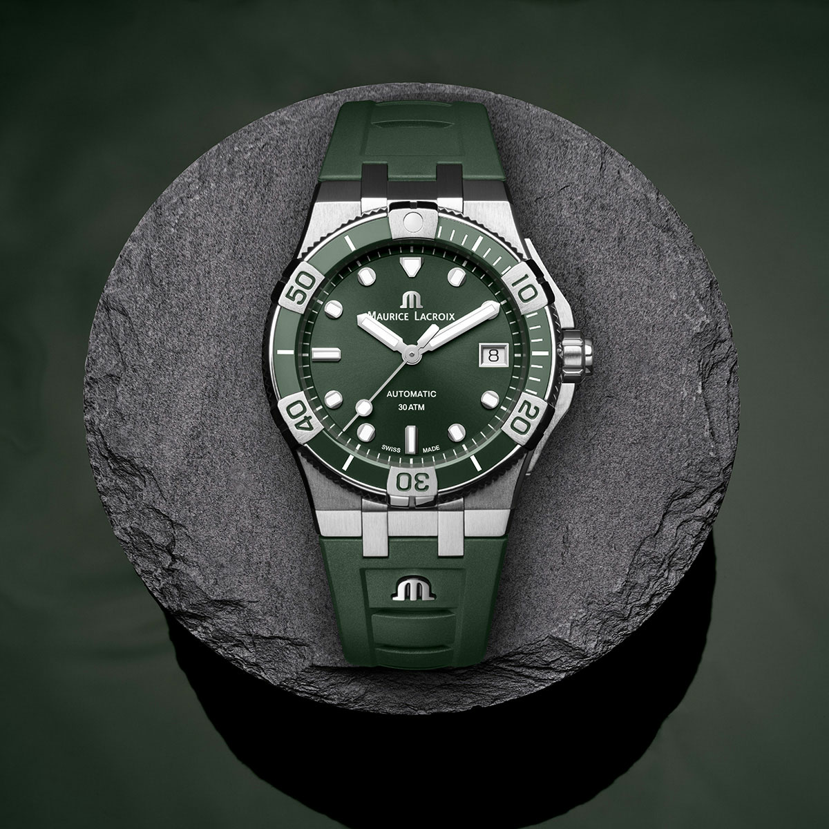 STEEL/GREEN, GREEN, 11 IND RHOD SLN AIKON AUTOMATIC VENTURER 38MM