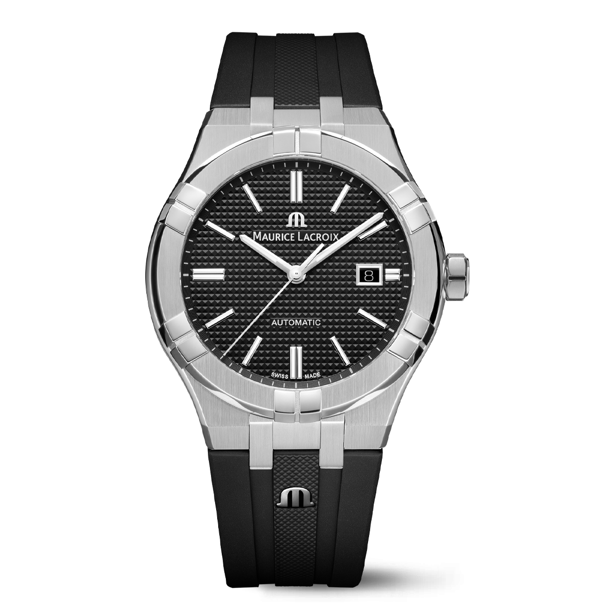 Steel, black color, index rhodied AIKON AUTOMATIC DATE 42MM