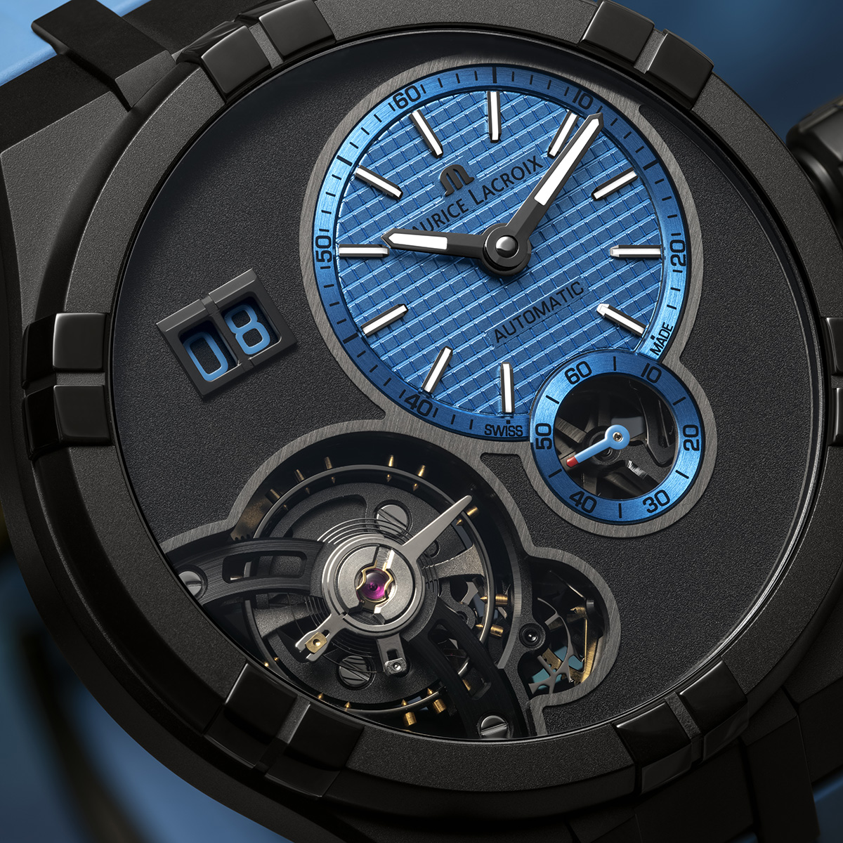 DLC schwarz, blau, Index schwarz AIKON MASTER GRAND DATE