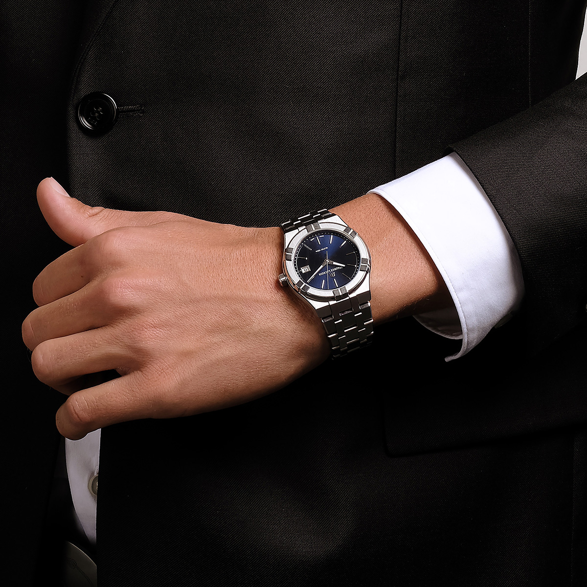 Steel, blue, index rhodied AIKON QUARTZ DATE 40MM