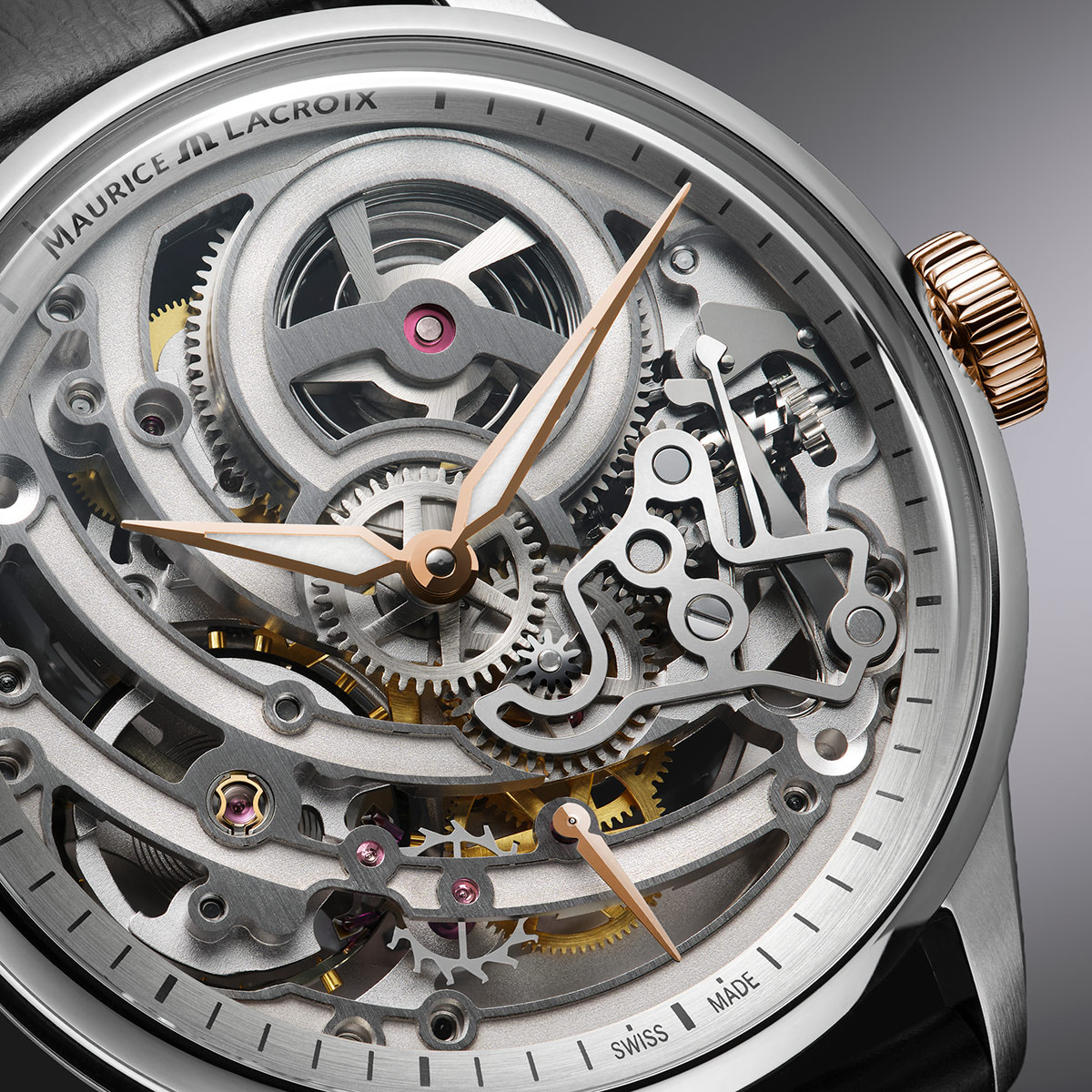 Macro movement detail Maurice Lacroix ML234 skeleton watch