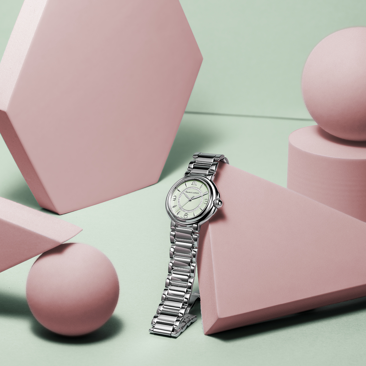 Acier, vert, anneau Diamants, ind.rhod FIABA COLOURS EDITION