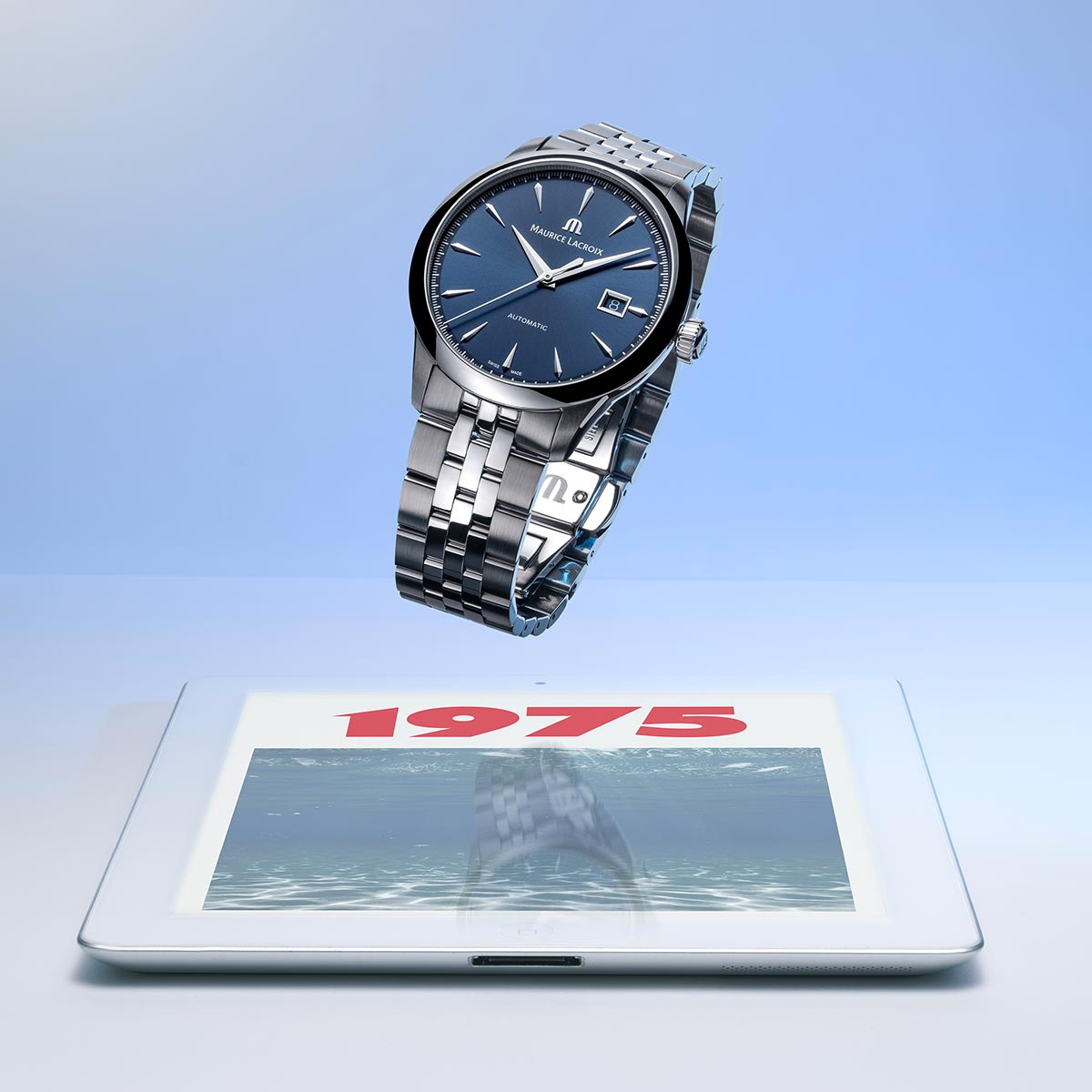 Stahl, Blau, Index rhodium 1975 AUTOMATIC 40MM