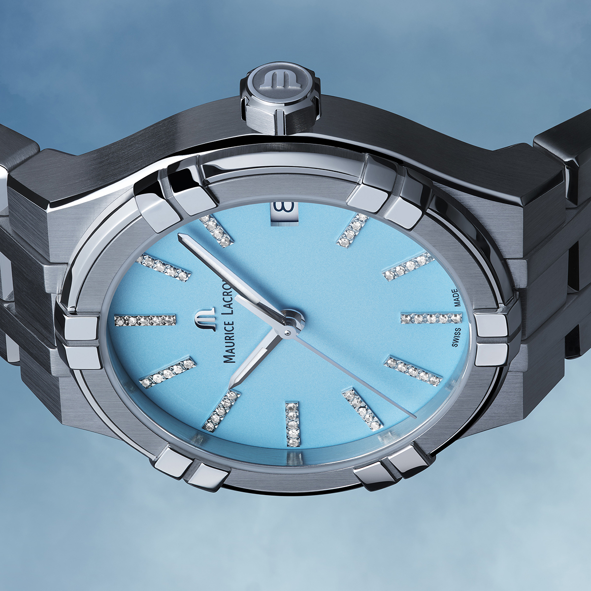 STEEL, BLUE, INDEX RHOD. W/Diamonds AIKON QUARTZ COLOURS EDITION